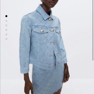 Uterque NWT denim diamond rhinestone jacket